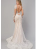 Ivory Lace Tulle Heart Shaped Back Scalloped Hem Wedding Dress